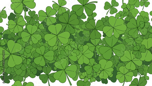 A dense arrangement of vibrant green shamrocks creates a festive and natural background.