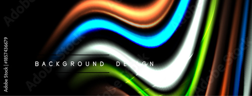 Abstract waves, vibrant colors, dynamic design. Black background emphasizes flowing shapes, modern aesthetic. Text reads background design.