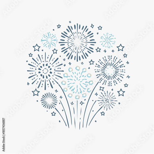 Festive Circular Fireworks Display Vector Illustration, Showcasing Sparkling Light Bursts and Starry Accents for Joyful Celebrations and Holiday Events