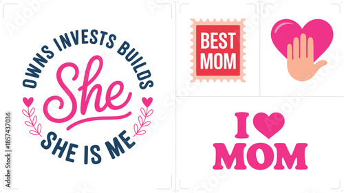 Diverse collection of loving and empowering messages for mothers with sweet symbols