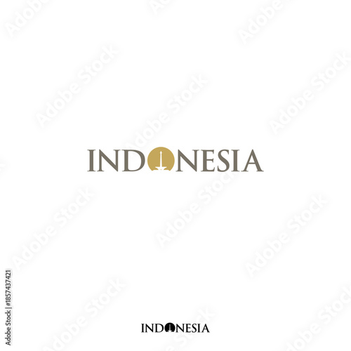 Indonesia Wordmark Logo No.2 - Monas, National Monument as symbol of Indonesia in Jakarta city at letter O.	