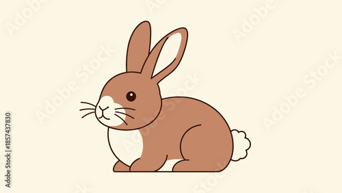Brown Cartoon Rabbit Sitting Profile View.