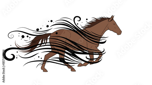 Brown Horse Running with Flowing Mane.