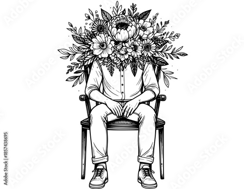 illustration of a person sitting on a chair with a head flowers
