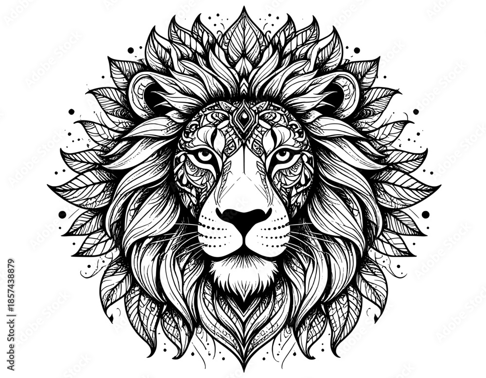 Obraz premium illustration hand-drawn logo vintage lion black and white