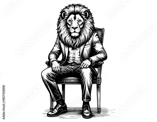 illustration of a person sitting on a chair with a head lion