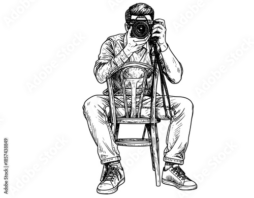 illustration of a person sitting on a chair with a camera