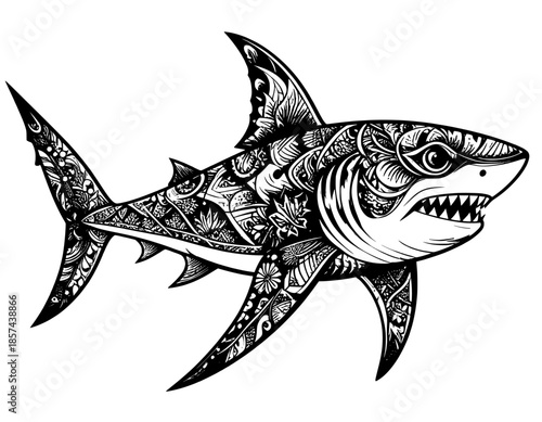 illustration vector tatto shark black and white