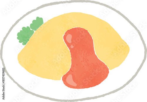 ケチャップがかかったオムライスの手描き風イラスト