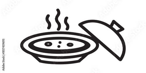 Hot soup in ceramic plate solid icon, japanese food concept. Vector graphics. Plate of hot dish and lid sign on white background, style icon mobile or web design