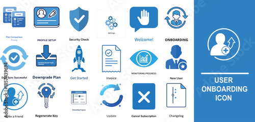 Collection of blue and white user onboarding and interface technology business
