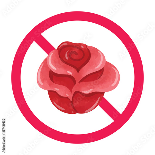 No flower sign, flower forbidden icon, no decorative flowers allowed sign, forbidden sign with rose flower, vector illustration