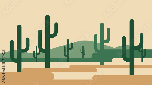 Cacti in Desert Landscape Illustration.