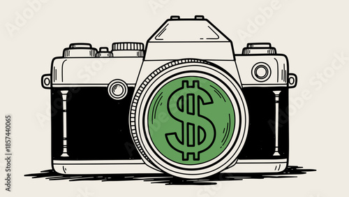 Camera Lens with Dollar Sign Symbol.