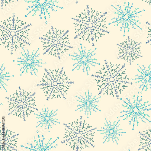 Christmas seamless pattern, linear illustration of snowflakes. snow flakes in the cold season
