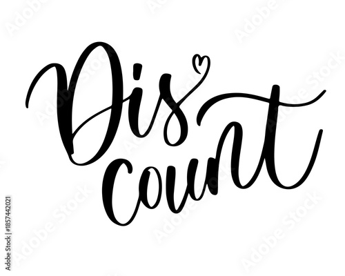 Discount lettering with heart dot in elegant cursive style.