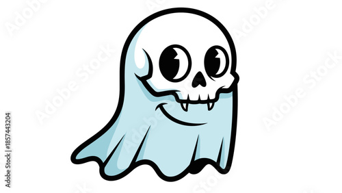 Cartoon Ghost Character with Skull Face.