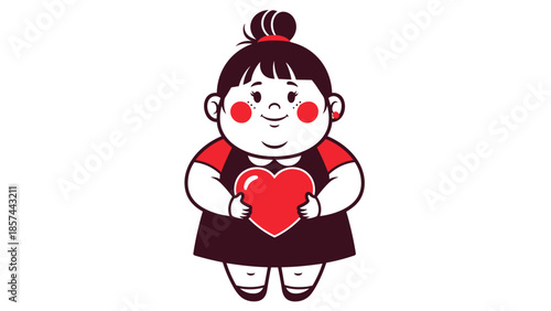Cartoon Girl Holding Red Heart Symbol.