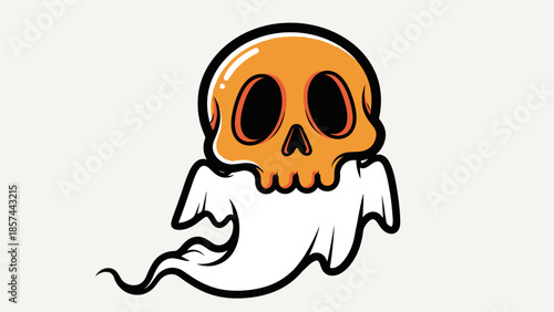 Cartoon Ghost with Orange Skull Head.