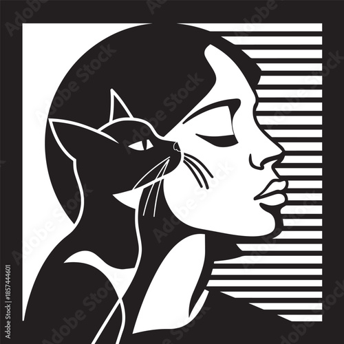 Black and white cat and dog vector illustration cartoon icon