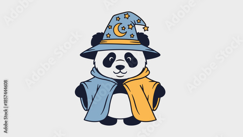 Cartoon Panda Wearing Wizard Hat and Cloak.