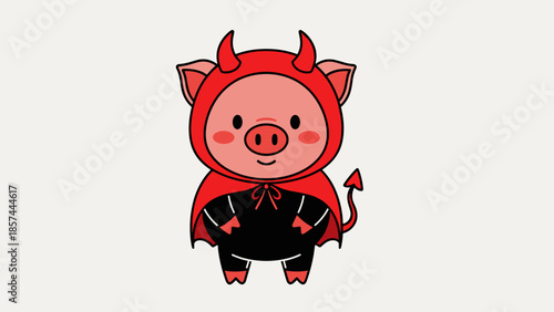 Cartoon Pig Wearing Devil Costume Illustration.