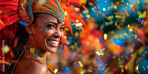 Beautiful Brazilian woman celebrating carnival in the streets of Brazil