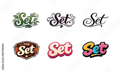 Harmonious Lettering Styles. Decorative text pattern. Set lettering. harmonious lettering variations of the same emblematic concept, each with different