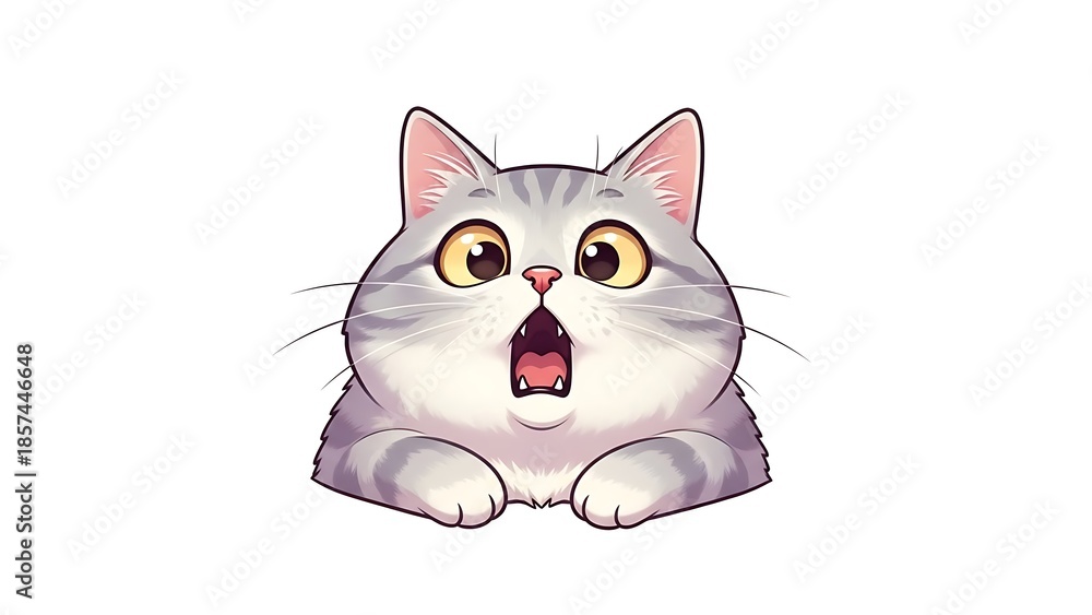 Fototapeta premium Cute Surprised Cat Expression Isolated white background 