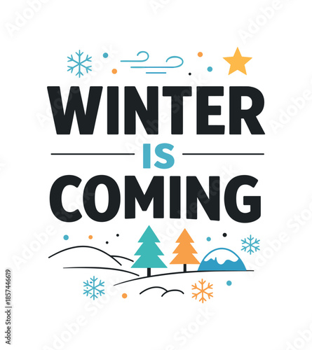 Winter Typography Poster. Winter seasonal typography poster. Strong yet simple lettering combined with minimal snow icons and calm decorative elements,