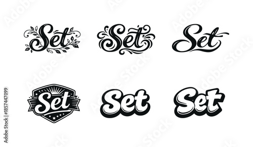 Harmonious Lettering Styles. Decorative text pattern. Set lettering. harmonious lettering variations of the same emblematic concept, each with different