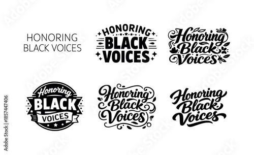Diverse Lettering Styles. Honoring Black voices. Set lettering. harmonious lettering variations of the same emblematic concept, each with different artistic