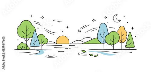 Harmony in Nature. Harmony of change. Trees, water, and sky softly rearranging while staying balanced in the frame. Feeling of continuity, stability, and