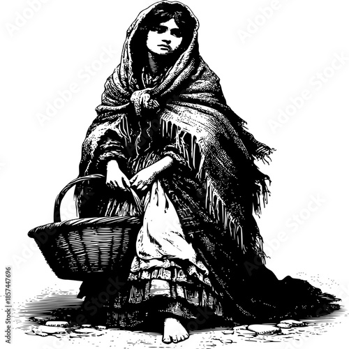 Vintage illustration of a pirate woman holding a sword and wearing a white dress