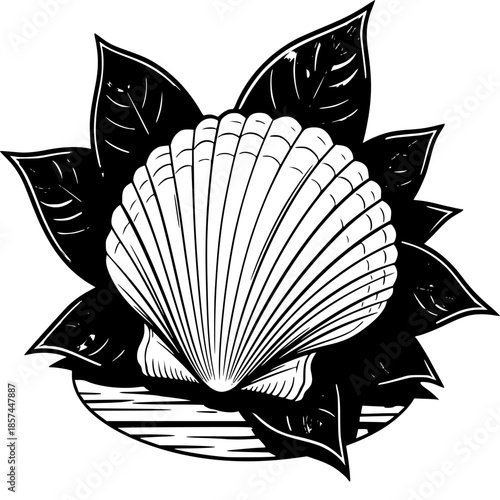 Vintage black and white vector illustration of a boat ship in a classic art style