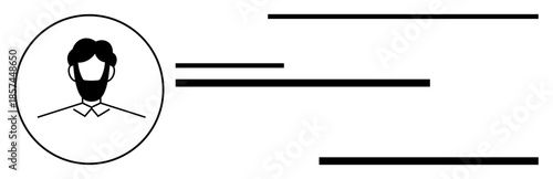 Business card layout with a circular human portrait and parallel horizontal lines. Ideal for professional identity, communication, networking, branding, resumes, corporate design, modern templates