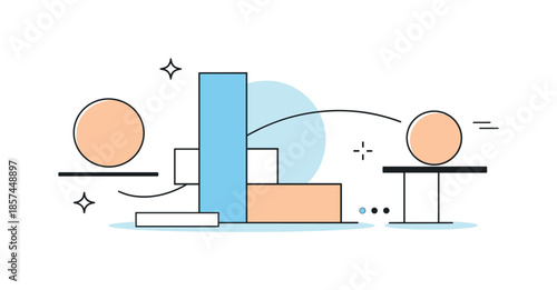 Geometric Balance Harmony. Abstract geometric balance. Floating circles, rectangles and soft lines arranged in a calm, harmonious composition, creating a sense