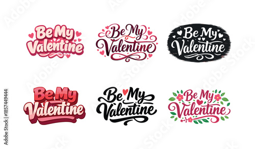 Valentine Lettering Art. Cute Valentine card quotes. Set lettering. harmonious lettering variations of the same emblematic concept, each with different