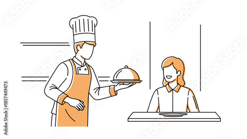 Chef Serving Food to Customer at Restaurant.