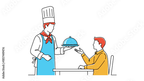 Chef Serving Food to Customer at Table.