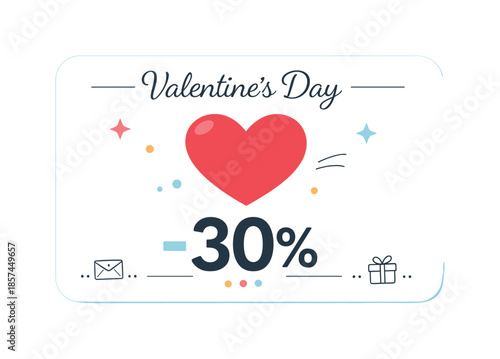 Valentine's Discount Card. Valentine?s Day discount card. Minimal gift card layout with heart icon, discount tag (e.g. ?-%?), and elegant rounded corners.