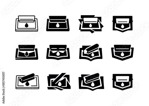 Screen Print Logo Variations. artwork with a screen press. Icon set. Set Logo of artwork with a screen press: screen printing frame. harmonious logo variations