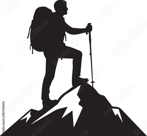 Silhouette of hiker climbing a mountain