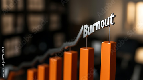 The upward trending chart spelling out the word burnout, signifies the growing risk of overworking, exhaustion, and stress in today's fast-paced environment, demanding work culture.