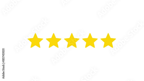 Five bright yellow stars are displayed in a horizontal line against a clean white background, representing a perfect rating or excellent feedback.