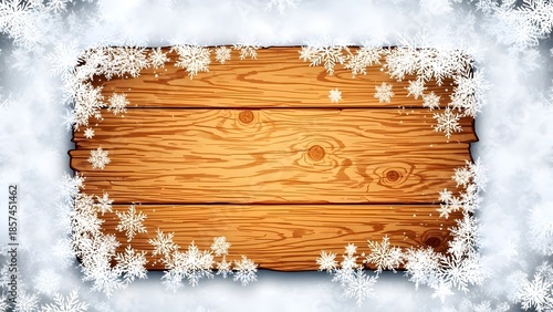Wooden plank frame with snowflakes for winter holiday decoration and message