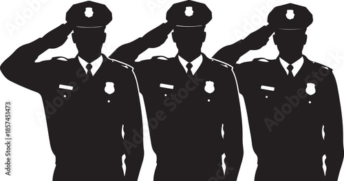 Silhouettes of police officers saluting together