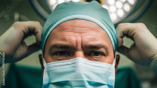 Surgeon in operating room preparing.
