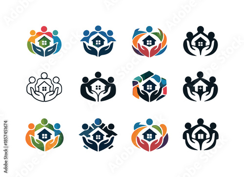 Poverty Alleviation Icons. Poverty alleviation. Icon set. Set Logo of poverty alleviation: community circle. harmonious logo variations of the same emblematic