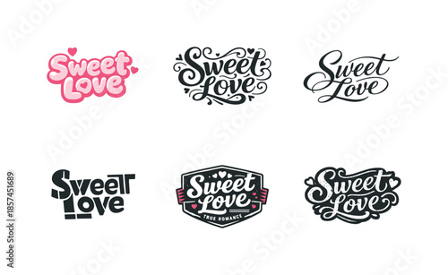 Harmonious Lettering Grid. Romantic brand identity. Set lettering. harmonious lettering variations of the same emblematic concept, each with different artistic